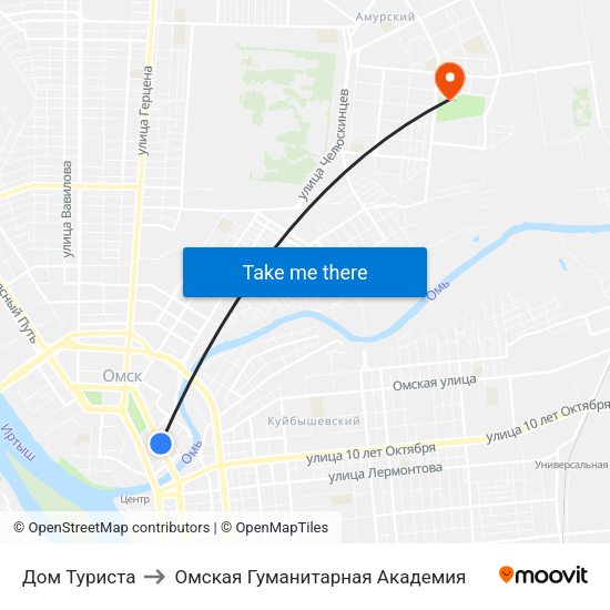 Дом Туриста to Омская Гуманитарная Академия map