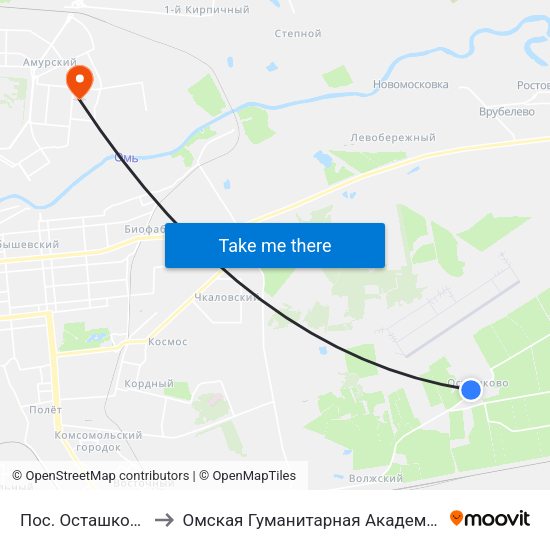 Пос. Осташково to Омская Гуманитарная Академия map