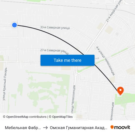 Мебельная Фабрика to Омская Гуманитарная Академия map