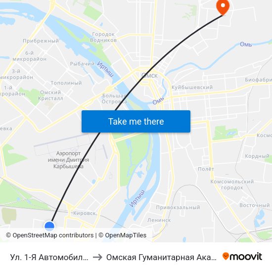 Ул. 1-Я Автомобильная to Омская Гуманитарная Академия map