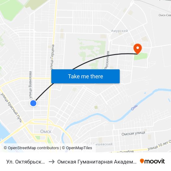 Ул. Октябрьская to Омская Гуманитарная Академия map