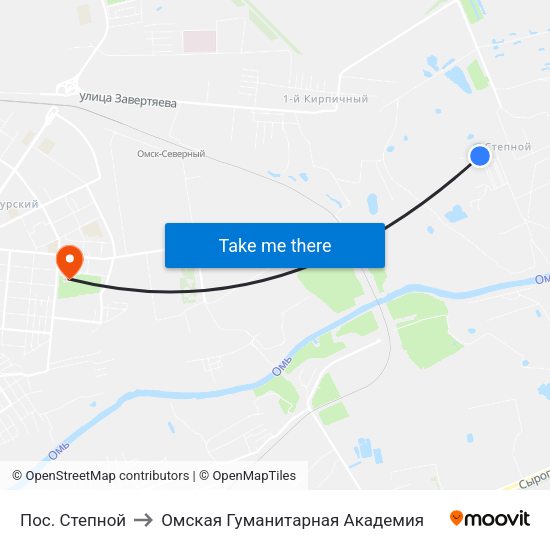Пос. Степной to Омская Гуманитарная Академия map