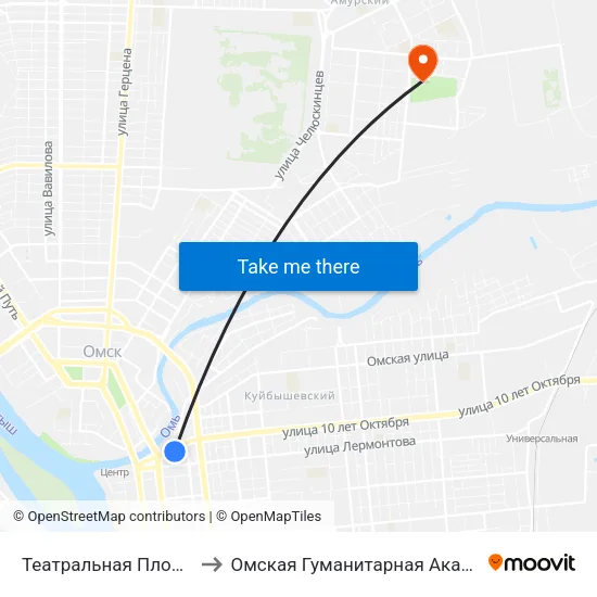 Театральная Площадь to Омская Гуманитарная Академия map