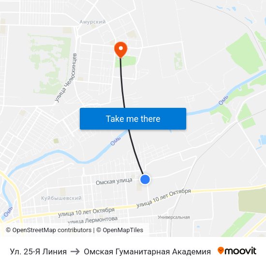 Ул. 25-Я Линия to Омская Гуманитарная Академия map