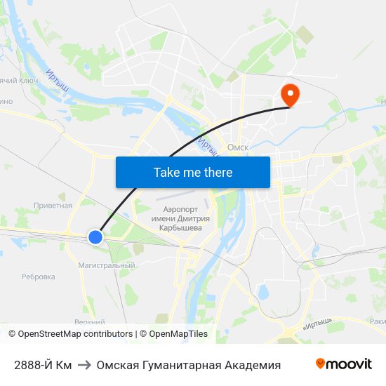 2888-Й Км to Омская Гуманитарная Академия map