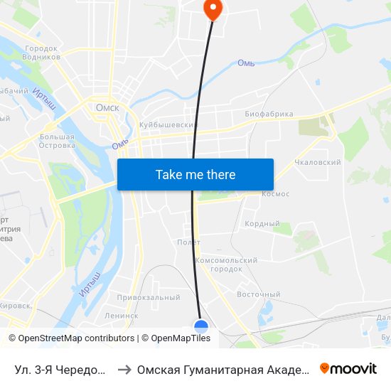 Ул. 3-Я Чередовая to Омская Гуманитарная Академия map