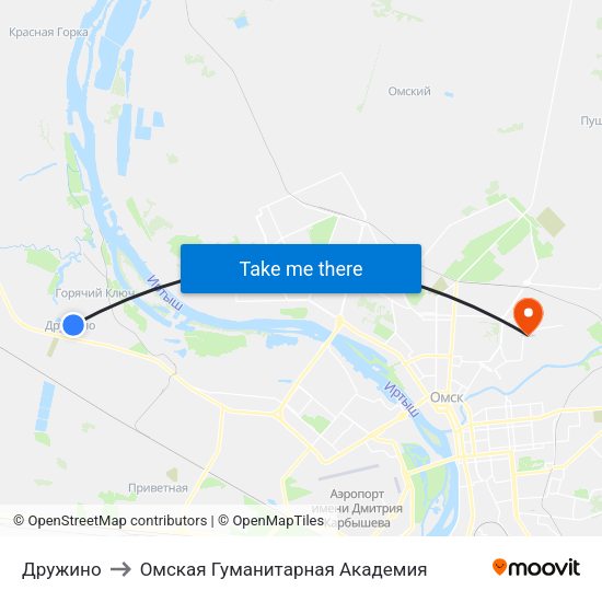 Дружино to Омская Гуманитарная Академия map