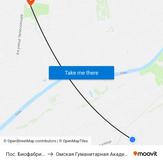 Пос. Биофабрика to Омская Гуманитарная Академия map
