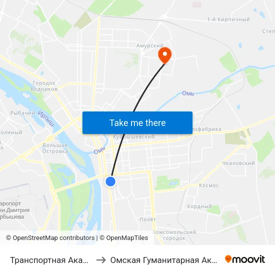 Транспортная Академия to Омская Гуманитарная Академия map
