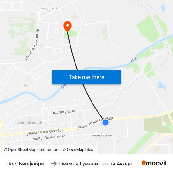Пос. Биофабрика to Омская Гуманитарная Академия map