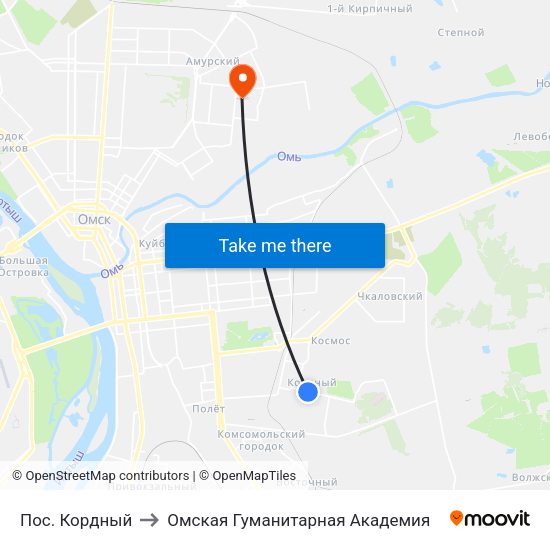 Пос. Кордный to Омская Гуманитарная Академия map