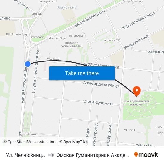 Ул. Челюскинцев to Омская Гуманитарная Академия map
