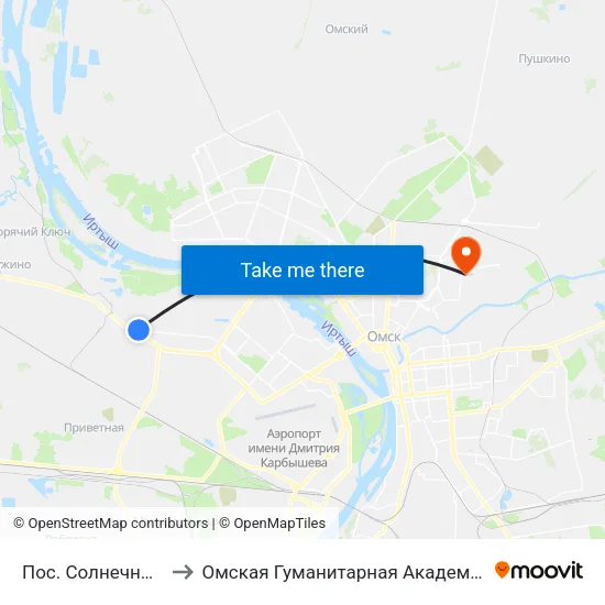 Пос. Солнечный to Омская Гуманитарная Академия map