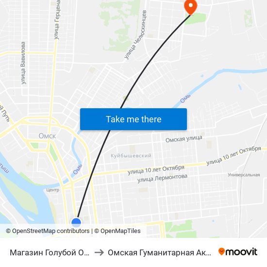 Магазин Голубой Огонек to Омская Гуманитарная Академия map