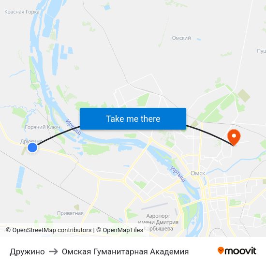 Дружино to Омская Гуманитарная Академия map