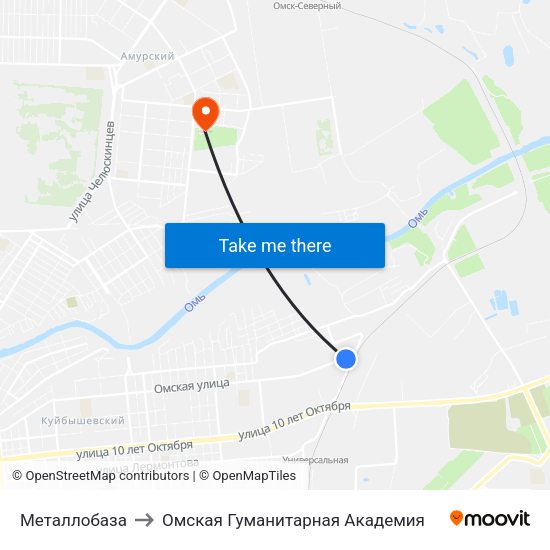 Металлобаза to Омская Гуманитарная Академия map
