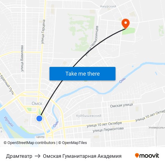 Драмтеатр to Омская Гуманитарная Академия map