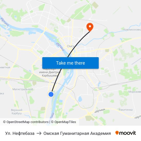 Ул. Нефтебаза to Омская Гуманитарная Академия map
