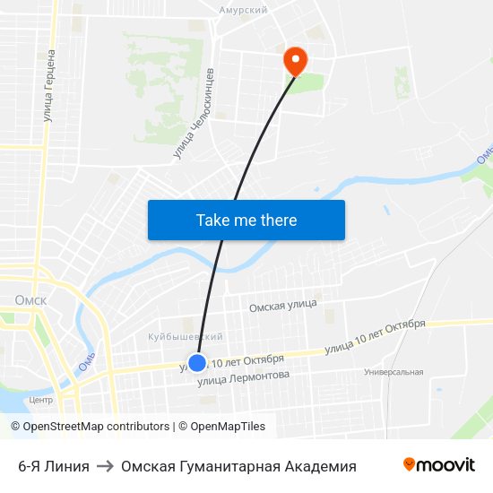 6-Я Линия to Омская Гуманитарная Академия map
