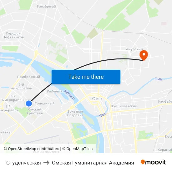 Студенческая to Омская Гуманитарная Академия map