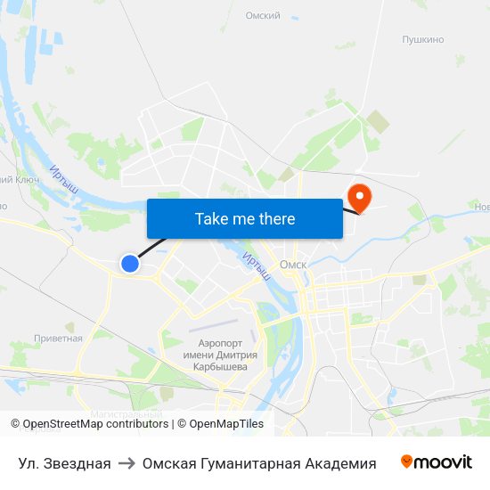 Ул. Звездная to Омская Гуманитарная Академия map