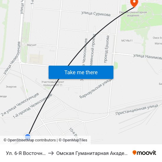 Ул. 6-Я Восточная to Омская Гуманитарная Академия map