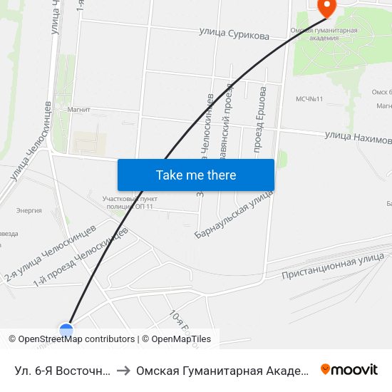 Ул. 6-Я Восточная to Омская Гуманитарная Академия map