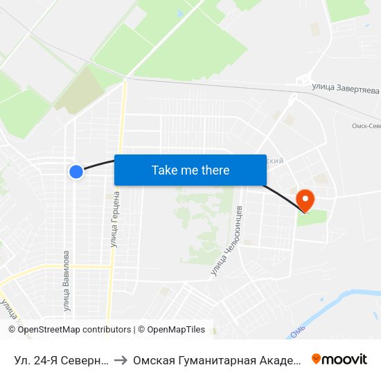 Ул. 24-Я Северная to Омская Гуманитарная Академия map