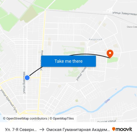 Ул. 7-Я Северная to Омская Гуманитарная Академия map