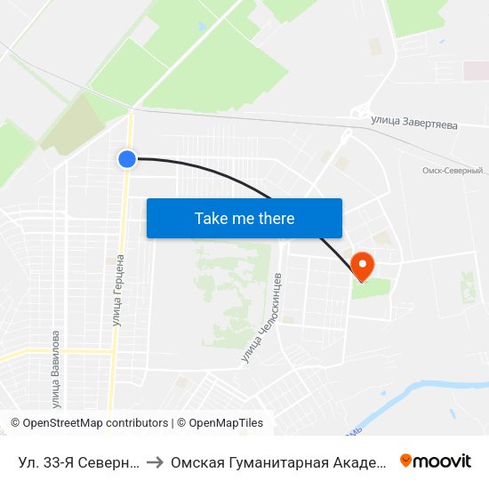 Ул. 33-Я Северная to Омская Гуманитарная Академия map
