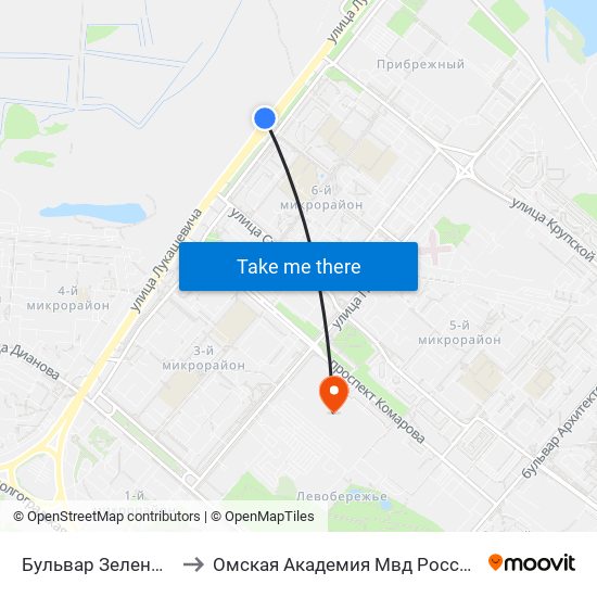 Бульвар Зеленый to Омская Академия Мвд России map