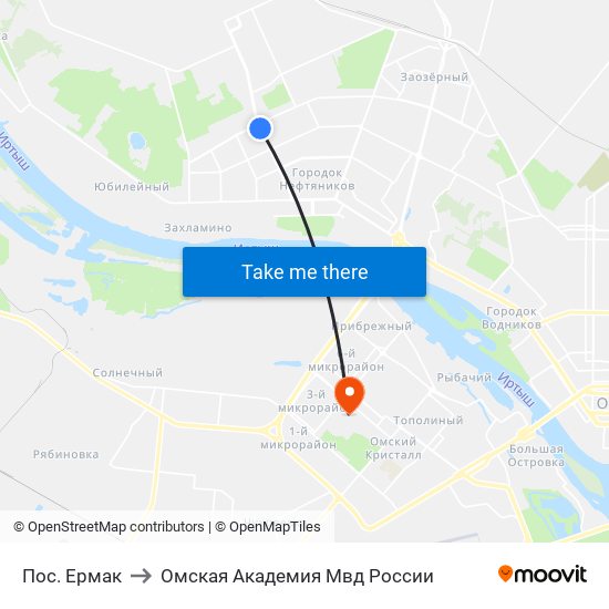 Пос. Ермак to Омская Академия Мвд России map