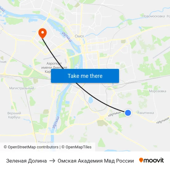 Зеленая Долина to Омская Академия Мвд России map