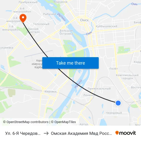 Ул. 6-Я Чередовая to Омская Академия Мвд России map