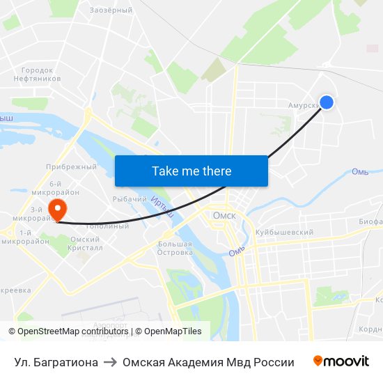 Ул. Багратиона to Омская Академия Мвд России map