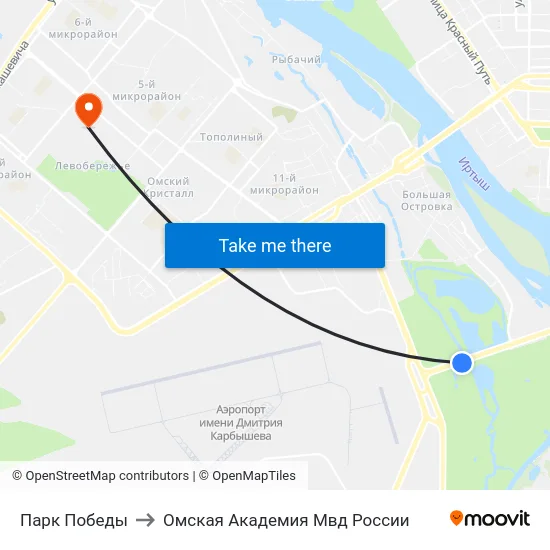 Парк Победы to Омская Академия Мвд России map