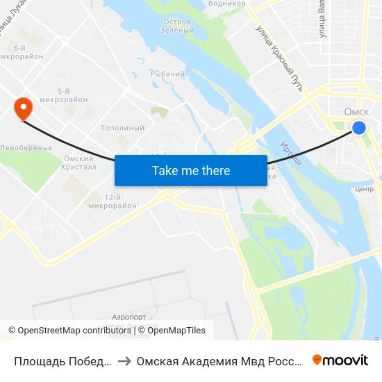 Площадь Победы to Омская Академия Мвд России map