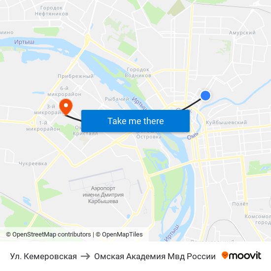 Ул. Кемеровская to Омская Академия Мвд России map