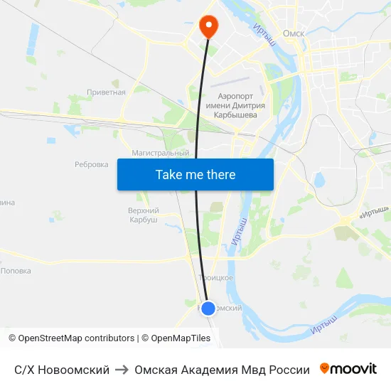 С/Х Новоомский to Омская Академия Мвд России map