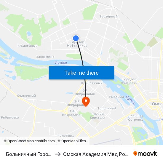 Больничный Городок to Омская Академия Мвд России map