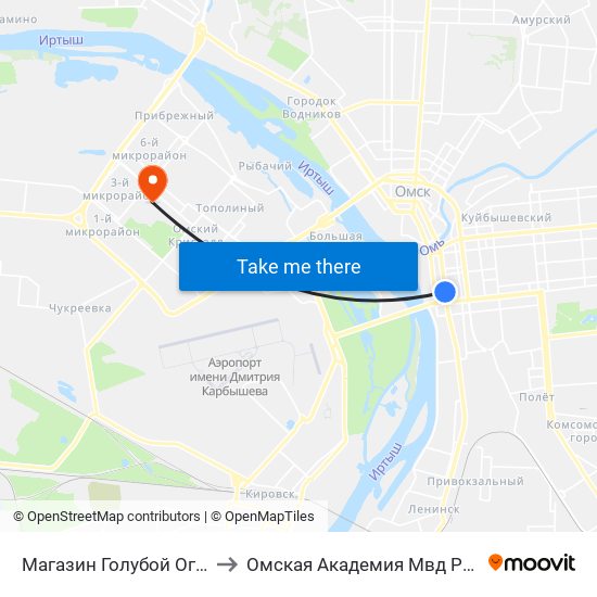 Магазин Голубой Огонек to Омская Академия Мвд России map