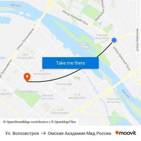 Ул. Волховстроя to Омская Академия Мвд России map