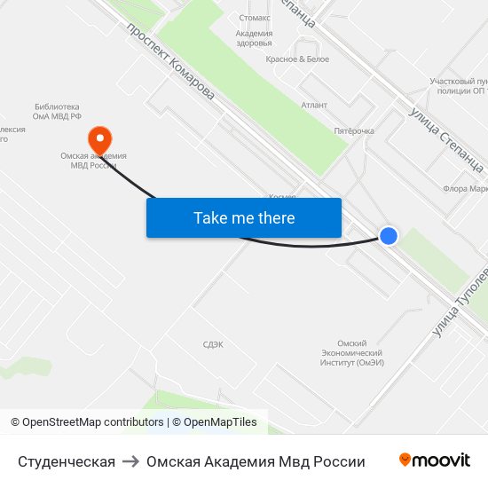 Студенческая to Омская Академия Мвд России map