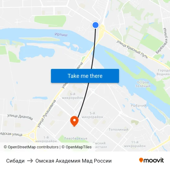 Сибади to Омская Академия Мвд России map