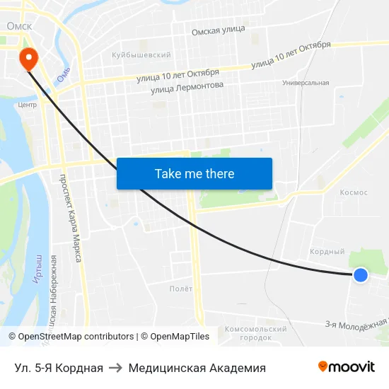Ул. 5-Я Кордная to Медицинская Академия map