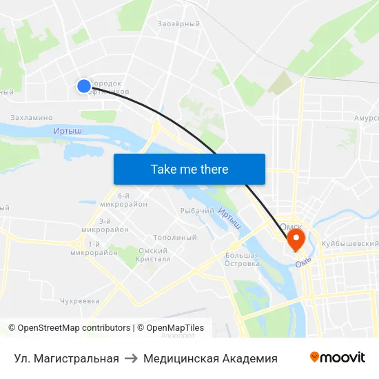 Ул. Магистральная to Медицинская Академия map