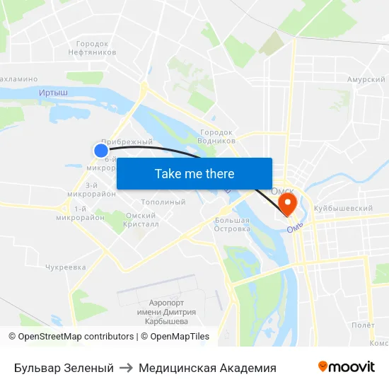 Бульвар Зеленый to Медицинская Академия map