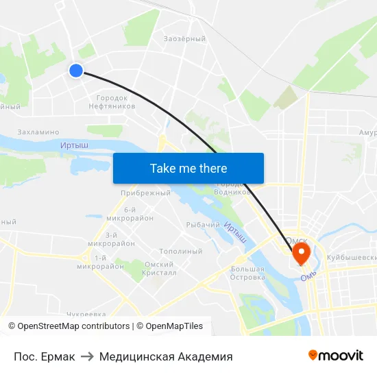Пос. Ермак to Медицинская Академия map