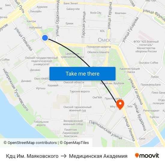Кдц Им. Маяковского to Медицинская Академия map