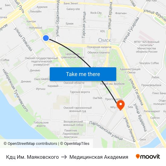 Кдц Им. Маяковского to Медицинская Академия map